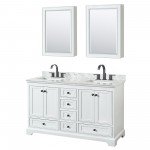 Deborah 60" Double Vanity in White, Top, Black Trim, Medicine Cabinets