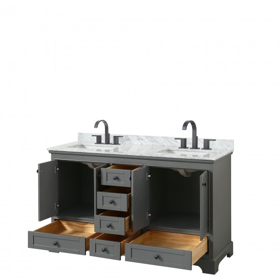 Deborah 60" Double Vanity in Dark Gray, Top, Square Sinks, Matte Black Trim