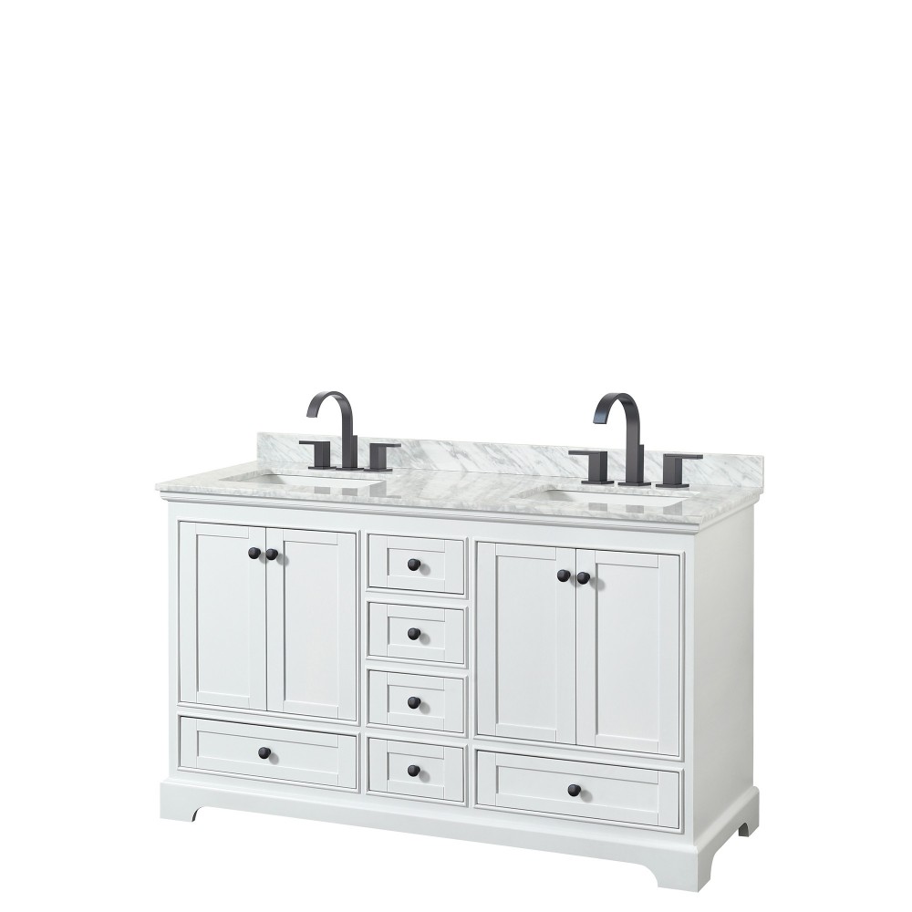 Deborah 60" Double Vanity in White, Top, Square Sinks, Matte Black Trim