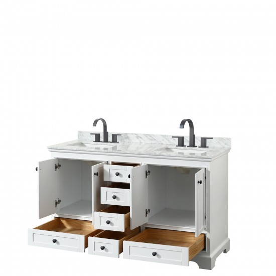 Deborah 60" Double Vanity in White, Top, Square Sinks, Matte Black Trim