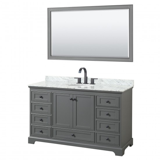 Deborah 60" Single Vanity in Dark Gray, Top, Oval Matte Black Trim, 58" Mirror