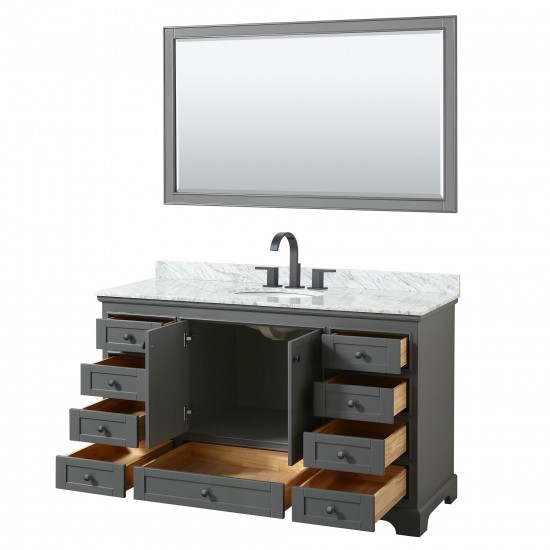 Deborah 60" Single Vanity in Dark Gray, Top, Oval Matte Black Trim, 58" Mirror