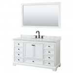 Deborah 60" Single Vanity in White, Top, Oval Sink, Matte Black Trim, 58" Mirror