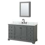 Deborah 60" Dark Gray Single Vanity, Top, Oval Black Trim, Medicine Cabinet