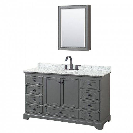 Deborah 60" Dark Gray Single Vanity, Top, Oval Black Trim, Medicine Cabinet