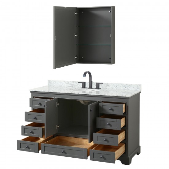 Deborah 60" Dark Gray Single Vanity, Top, Oval Black Trim, Medicine Cabinet