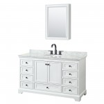 Deborah 60" Single Vanity in White, Top, Oval Matte Black Trim, Medicine Cabinet