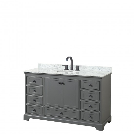 Deborah 60" Single Vanity in Dark Gray, Top, Oval Sink, Matte Black Trim