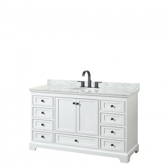 Deborah 60" Single Vanity in White, Top, Oval Sink, Matte Black Trim