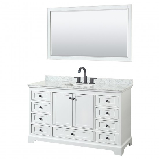 Deborah 60" Single Vanity in White, Top, Square Matte Black Trim, 58" Mirror