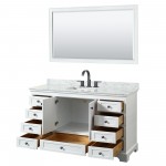 Deborah 60" Single Vanity in White, Top, Square Matte Black Trim, 58" Mirror