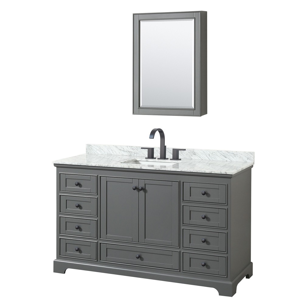 Deborah 60" Single Vanity in Dark Gray, Top, Black Trim, Medicine Cabinet