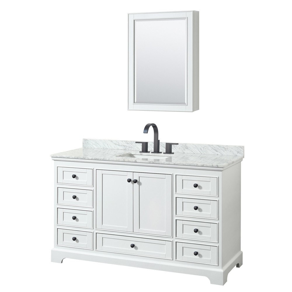 Deborah 60" Single Vanity in White, Top, Black Trim, Medicine Cabinet