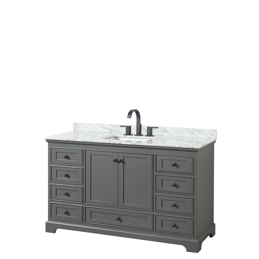 Deborah 60" Single Vanity in Dark Gray, Top, Square Sink, Matte Black Trim