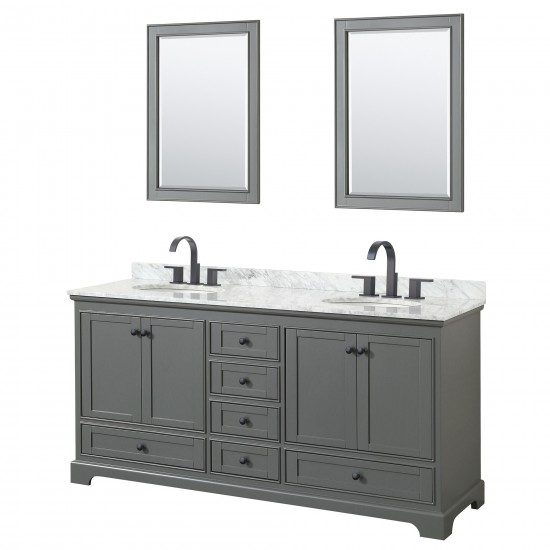 Deborah 72" Double Vanity in Dark Gray, Top, Oval Matte Black Trim, 24" Mirrors