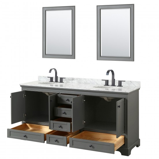 Deborah 72" Double Vanity in Dark Gray, Top, Oval Matte Black Trim, 24" Mirrors