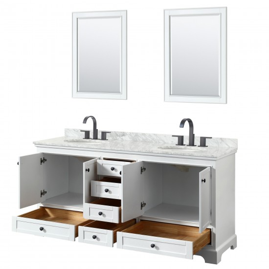 Deborah 72" Double Vanity in White, Top, Oval Matte Black Trim, 24" Mirrors