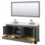 Deborah 72" Double Vanity in Dark Gray, Top, Oval Matte Black Trim, 70" Mirror