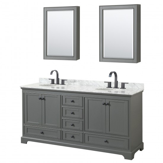 Deborah 72" Dark Gray Double Vanity, Top, Oval Black Trim, Medicine Cabinets