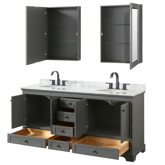 Deborah 72" Dark Gray Double Vanity, Top, Oval Black Trim, Medicine Cabinets