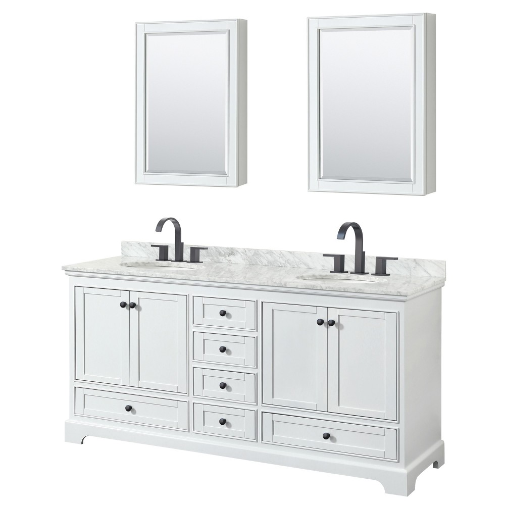 Deborah 72" Double Vanity in White, Top, Oval Black Trim, Medicine Cabinets