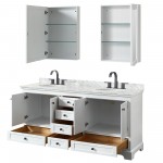 Deborah 72" Double Vanity in White, Top, Oval Black Trim, Medicine Cabinets