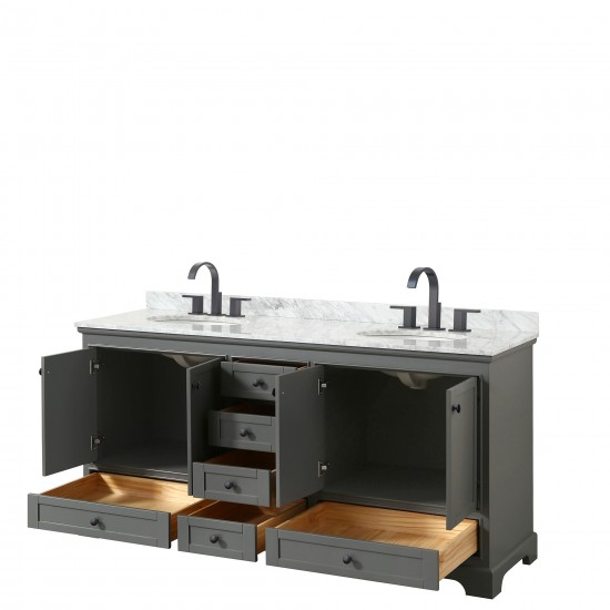 Deborah 72" Double Vanity in Dark Gray, Top, Oval Sinks, Matte Black Trim