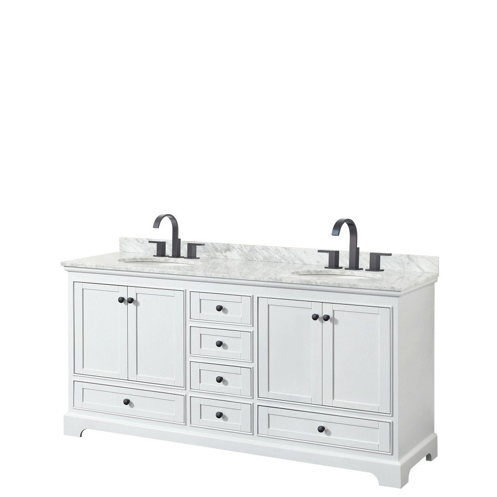 Deborah 72" Double Vanity in White, Top, Oval Sinks, Matte Black Trim