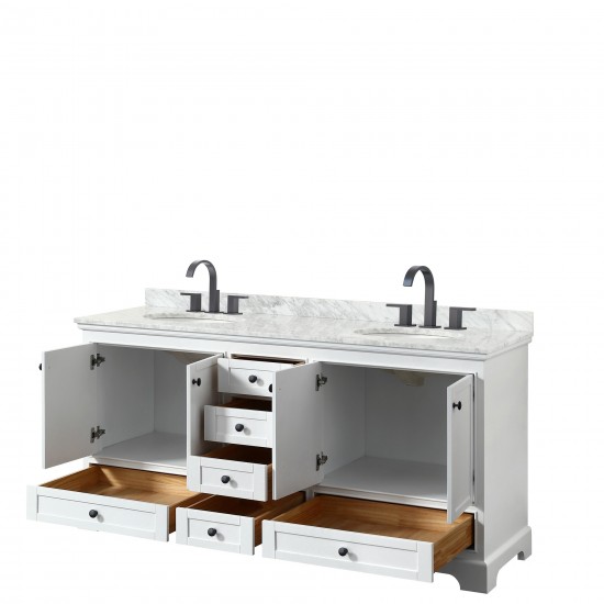 Deborah 72" Double Vanity in White, Top, Oval Sinks, Matte Black Trim