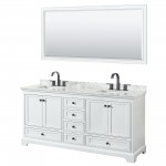 Deborah 72" Double Vanity in White, Top, Square Matte Black Trim, 70" Mirror