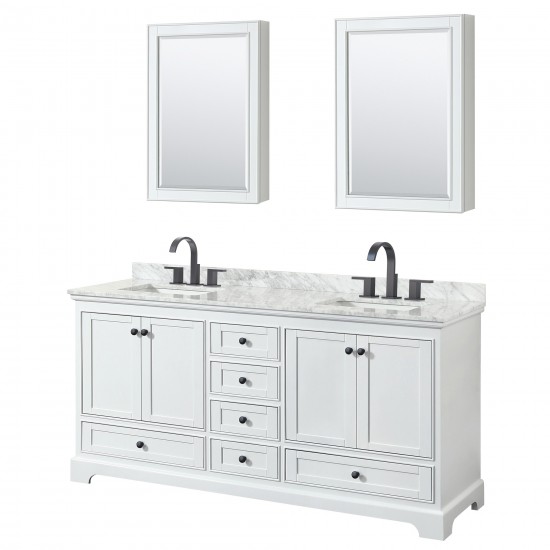 Deborah 72" Double Vanity in White, Top, Black Trim, Medicine Cabinets