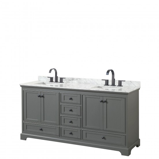 Deborah 72" Double Vanity in Dark Gray, Top, Square Sinks, Matte Black Trim