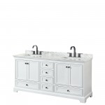 Deborah 72" Double Vanity in White, Top, Square Sinks, Matte Black Trim