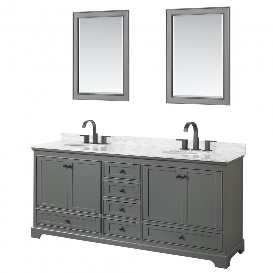 Deborah 80" Double Vanity in Dark Gray, Top, Oval Matte Black Trim, 24" Mirrors