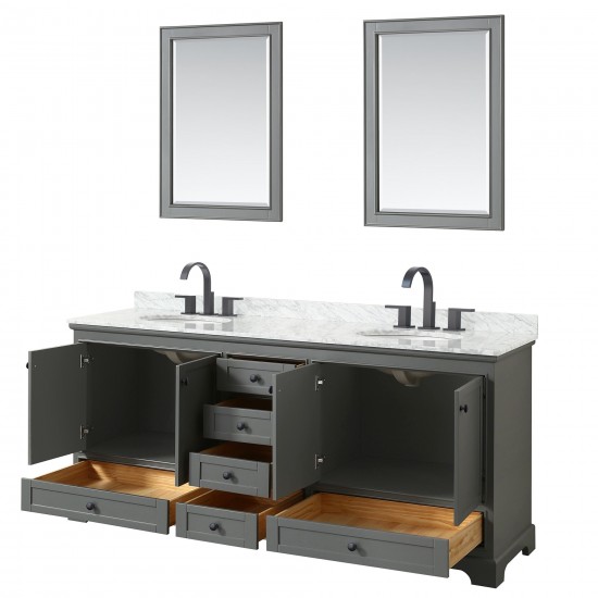 Deborah 80" Double Vanity in Dark Gray, Top, Oval Matte Black Trim, 24" Mirrors