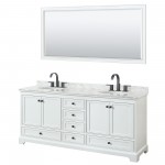 Deborah 80" Double Vanity in White, Top, Oval Matte Black Trim, 70" Mirror