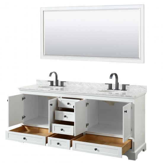 Deborah 80" Double Vanity in White, Top, Oval Matte Black Trim, 70" Mirror