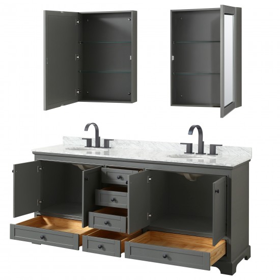 Deborah 80" Dark Gray Double Vanity, Top, Oval Black Trim, Medicine Cabinets