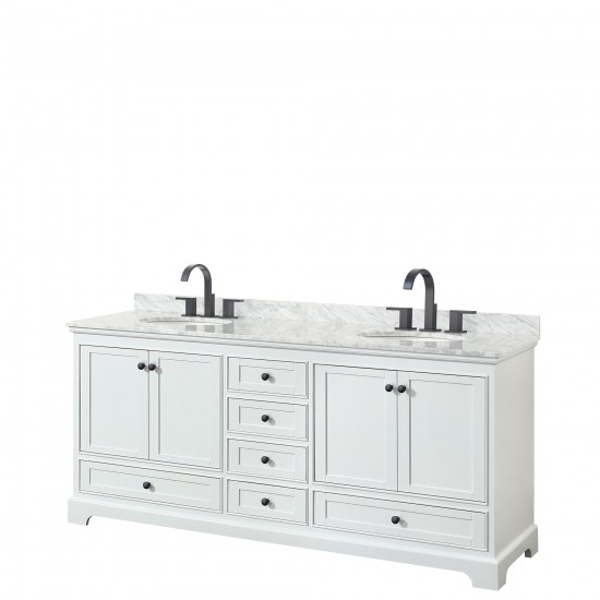 Deborah 80" Double Vanity in White, Top, Oval Sinks, Matte Black Trim