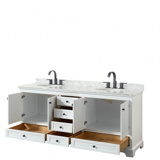 Deborah 80" Double Vanity in White, Top, Oval Sinks, Matte Black Trim