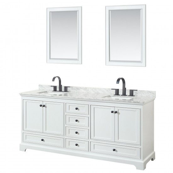 Deborah 80" Double Vanity in White, Top, Square Matte Black Trim, 24" Mirrors