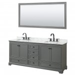 Deborah 80" Double Vanity in Dark Gray, Top, Square Matte Black Trim, 70" Mirror