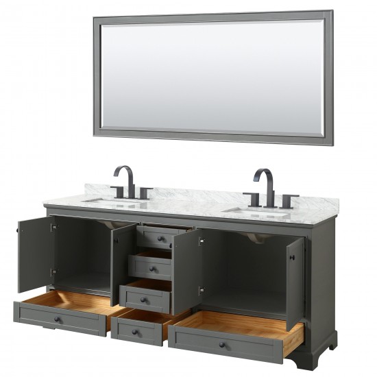 Deborah 80" Double Vanity in Dark Gray, Top, Square Matte Black Trim, 70" Mirror