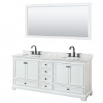 Deborah 80" Double Vanity in White, Top, Square Matte Black Trim, 70" Mirror