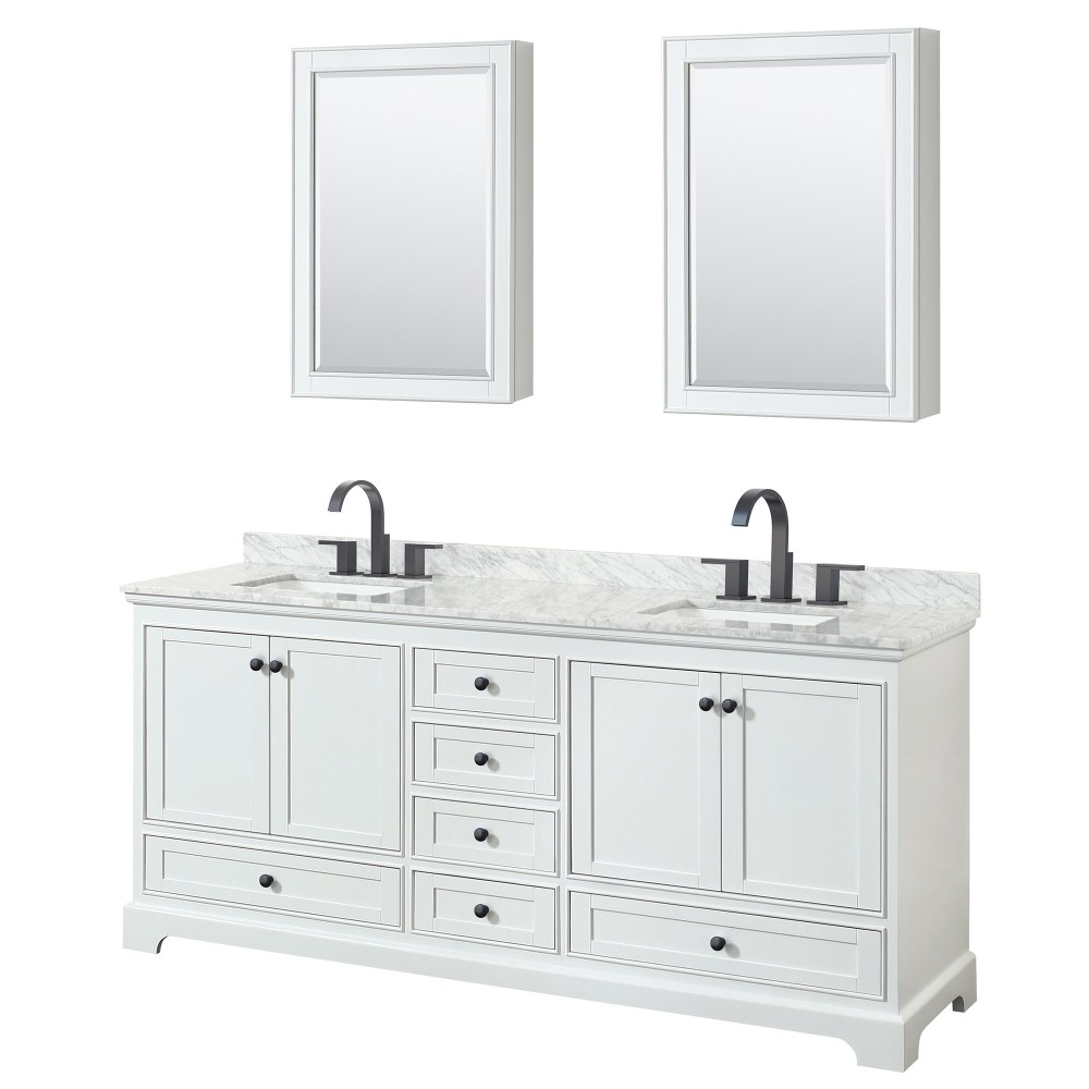 Deborah 80" Double Vanity in White, Top, Black Trim, Medicine Cabinets