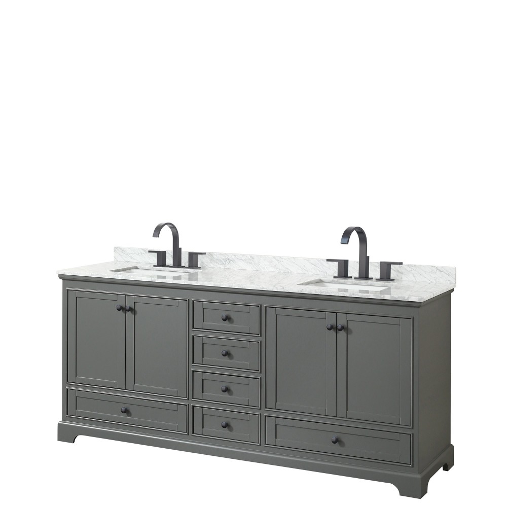 Deborah 80" Double Vanity in Dark Gray, Top, Square Sinks, Matte Black Trim