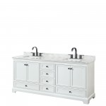 Deborah 80" Double Vanity in White, Top, Square Sinks, Matte Black Trim