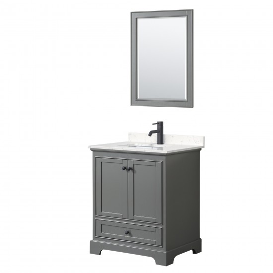 Deborah 30" Dark Gray Single Vanity, Carrara Marble Top, Black Trim, 24" Mirror