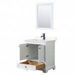 Deborah 30" Single Vanity in White, Carrara Marble Top, Black Trim, 24" Mirror