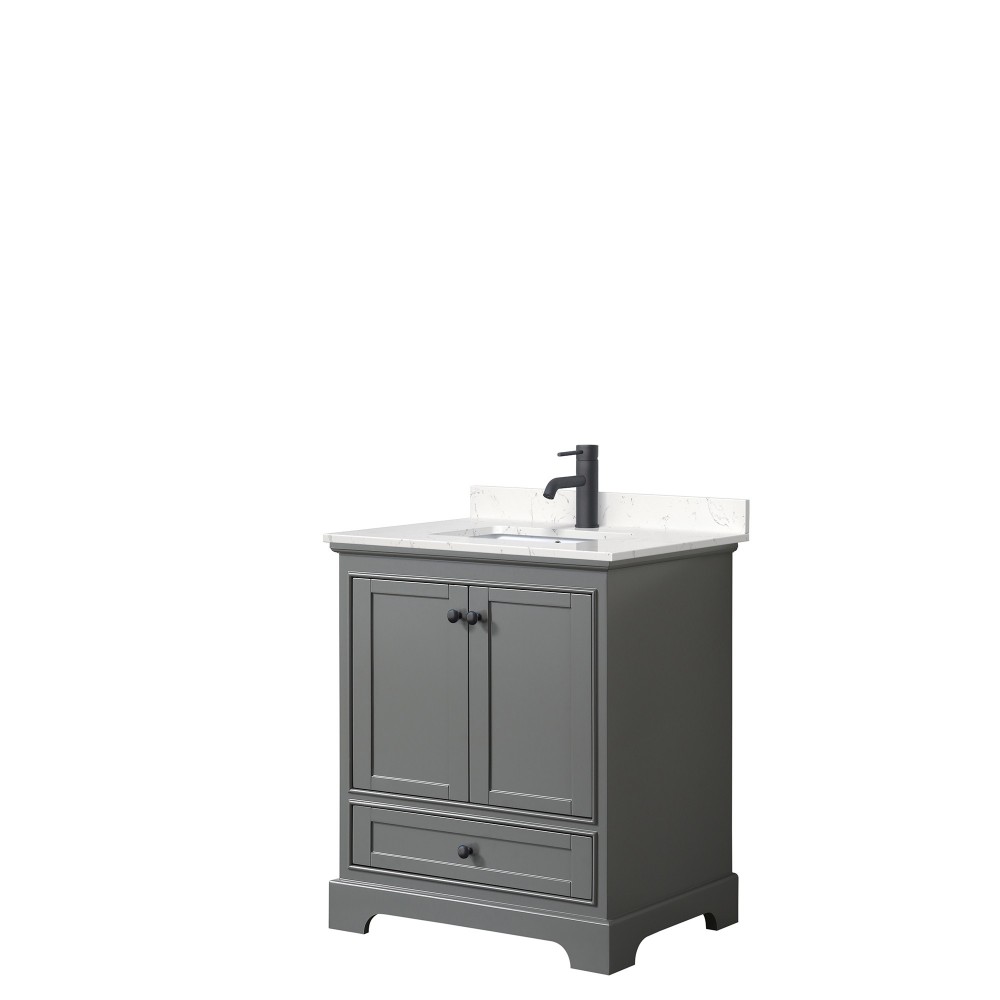 Deborah 30" Single Vanity in Dark Gray, Carrara Cultured Marble Top, Black Trim